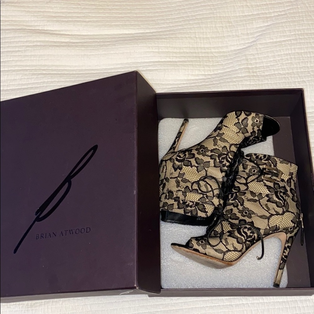 Sexy Brian Atwood lace up booties in Lace
